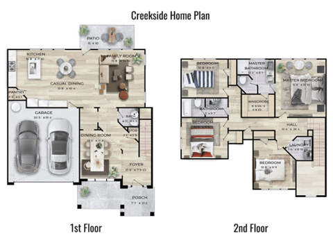 a floor plan of a home that is split into two different floors